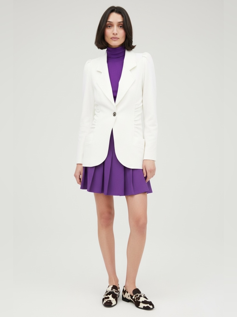 SMYTHE Seersucker Ruched blazer single button white suit jacket 10 quiet luxury